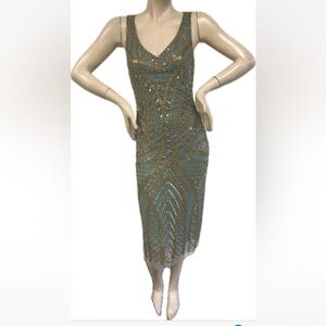 Aidan Mattox fully sequins and beaded sleeveless midi dress